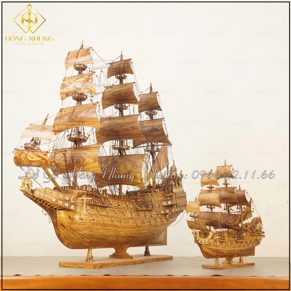Mô Hình Thuyền Doanh Nhân Gỗ Sưa Dài 100cm 